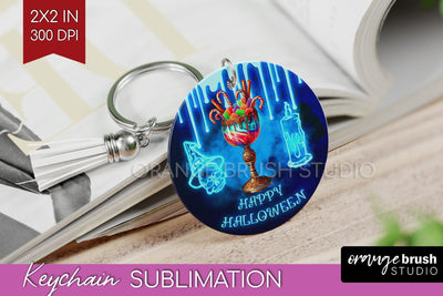 Neon Halloween Keychain PNG, Cocktail Keychain Sublimation Sublimation OrangeBrushStudio 
