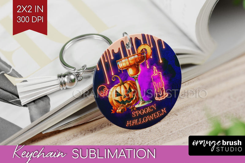 Neon Halloween Keychain PNG, Cocktail Keychain Sublimation Sublimation OrangeBrushStudio 