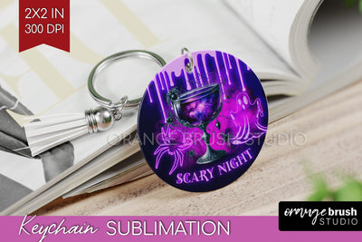 Neon Halloween Keychain PNG, Cocktail Keychain Sublimation Sublimation OrangeBrushStudio 