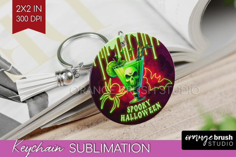Neon Halloween Keychain PNG, Cocktail Keychain Sublimation Sublimation OrangeBrushStudio 
