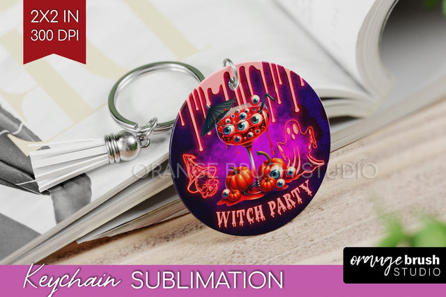 Neon Halloween Keychain PNG, Cocktail Keychain Sublimation Sublimation OrangeBrushStudio 