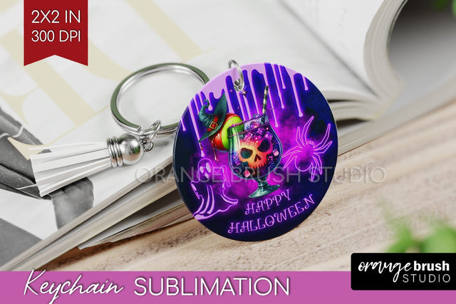 Neon Halloween Keychain PNG, Cocktail Keychain Sublimation Sublimation OrangeBrushStudio 