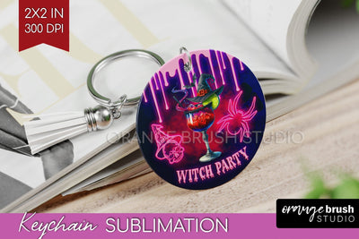 Neon Halloween Keychain PNG, Cocktail Keychain Sublimation Sublimation OrangeBrushStudio 