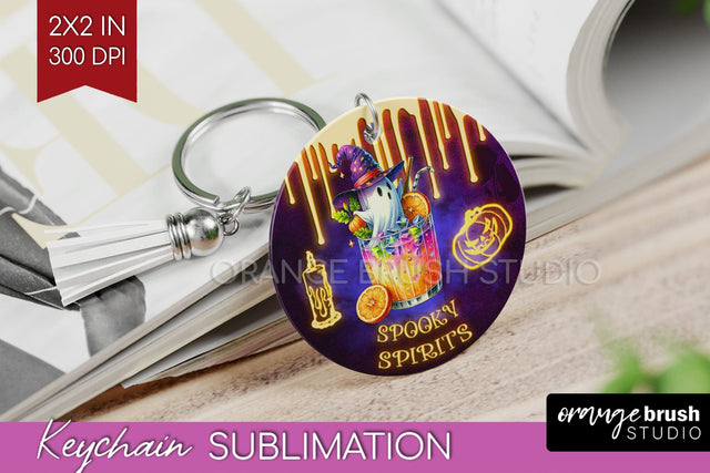 Neon Halloween Keychain PNG, Cocktail Keychain Sublimation Sublimation OrangeBrushStudio 