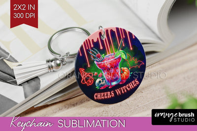 Neon Halloween Keychain PNG, Cocktail Keychain Sublimation Sublimation OrangeBrushStudio 
