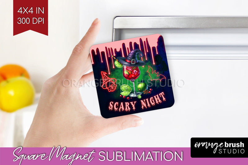 Neon Halloween Magnet Sublimation - Cocktail Magnet PNG Sublimation OrangeBrushStudio 