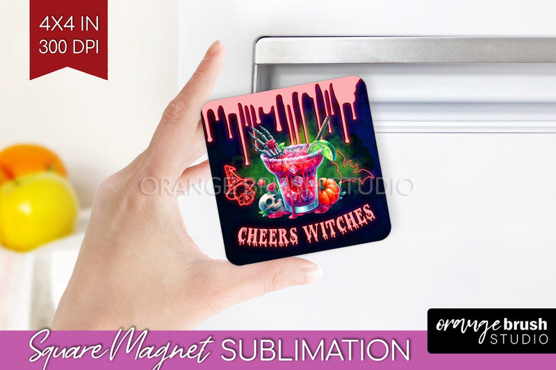 Neon Halloween Magnet Sublimation - Cocktail Magnet PNG Sublimation OrangeBrushStudio 