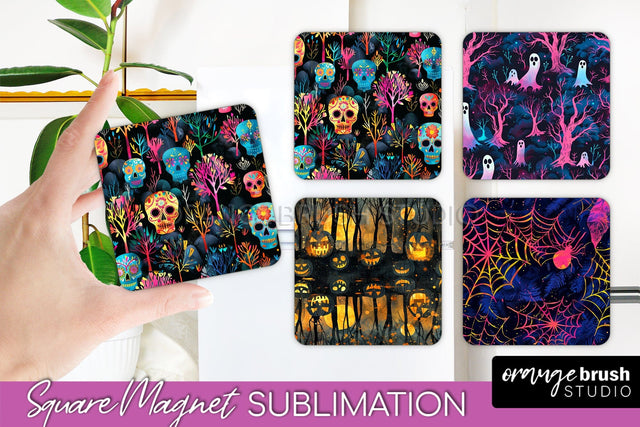 Neon Halloween Magnet Sublimation - Spooky Magnet Design Sublimation OrangeBrushStudio 