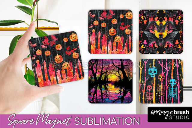 Neon Halloween Magnet Sublimation - Spooky Magnet Design Sublimation OrangeBrushStudio 