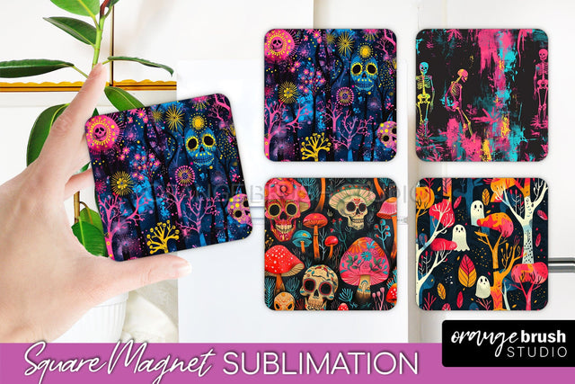 Neon Halloween Magnet Sublimation - Spooky Magnet Design Sublimation OrangeBrushStudio 