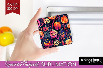 Neon Halloween Magnet Sublimation - Spooky Magnet Design Sublimation OrangeBrushStudio 