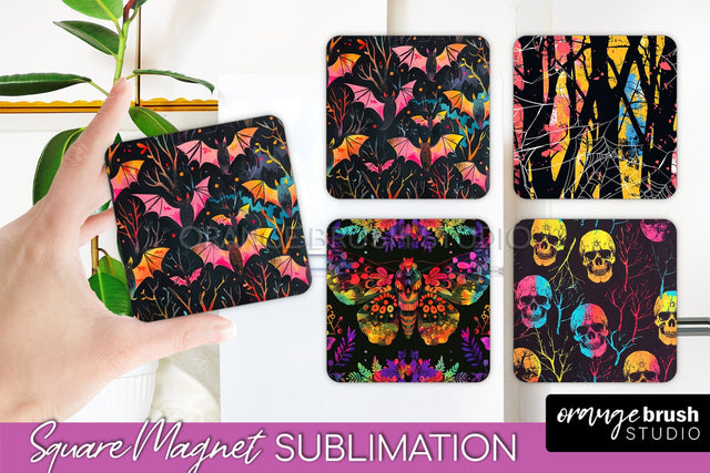Neon Halloween Magnet Sublimation - Spooky Magnet Design Sublimation OrangeBrushStudio 