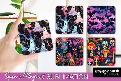 Neon Halloween Magnet Sublimation - Spooky Magnet Design Sublimation OrangeBrushStudio 