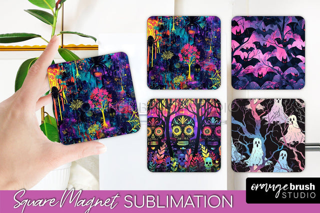 Neon Halloween Magnet Sublimation - Spooky Magnet Design Sublimation OrangeBrushStudio 