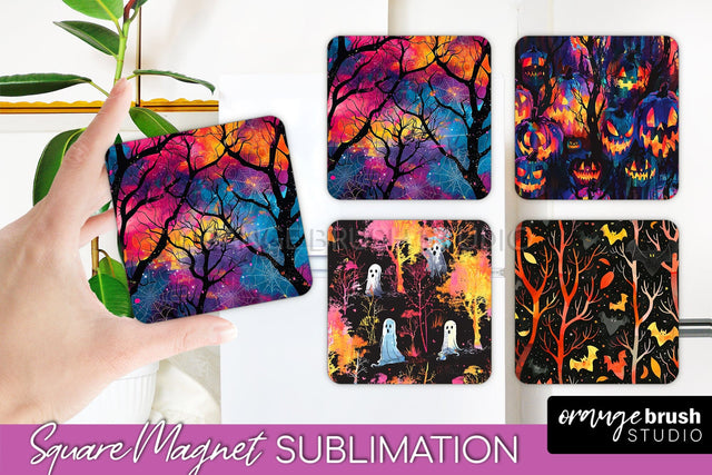 Neon Halloween Magnet Sublimation - Spooky Magnet Design Sublimation OrangeBrushStudio 