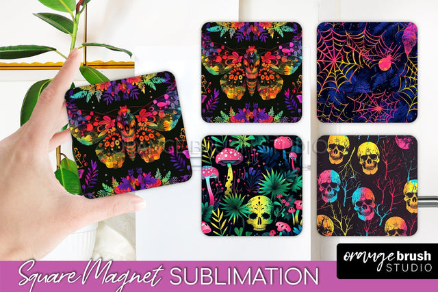 Neon Halloween Magnet Sublimation - Spooky Magnet Design Sublimation OrangeBrushStudio 
