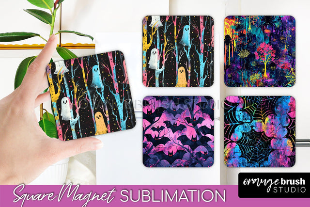 Neon Halloween Magnet Sublimation - Spooky Magnet Design Sublimation OrangeBrushStudio 