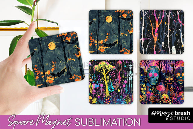Neon Halloween Magnet Sublimation - Spooky Magnet Design Sublimation OrangeBrushStudio 