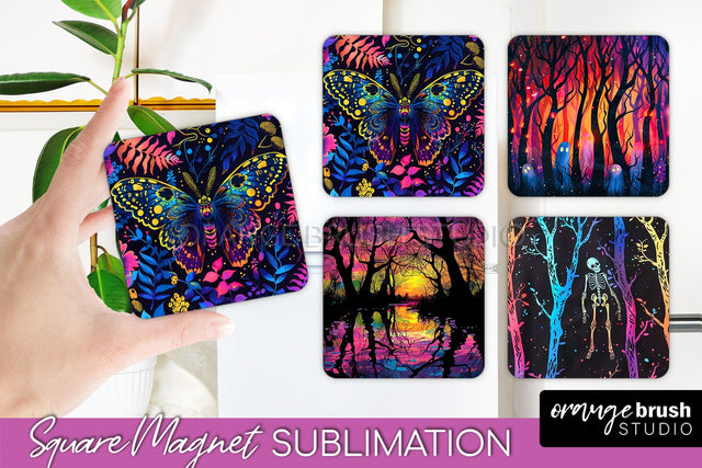 Neon Halloween Magnet Sublimation - Spooky Magnet Design Sublimation OrangeBrushStudio 