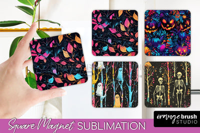 Neon Halloween Magnet Sublimation - Spooky Magnet Design Sublimation OrangeBrushStudio 
