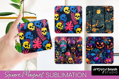 Neon Halloween Magnet Sublimation - Spooky Magnet Design Sublimation OrangeBrushStudio 