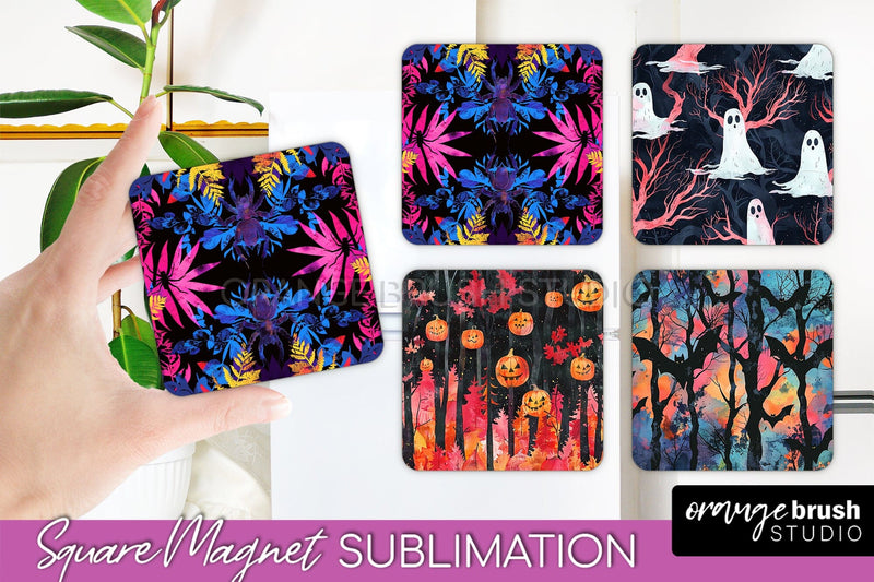 Neon Halloween Magnet Sublimation - Spooky Magnet Design Sublimation OrangeBrushStudio 