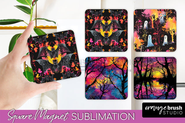 Neon Halloween Magnet Sublimation - Spooky Magnet Design Sublimation OrangeBrushStudio 