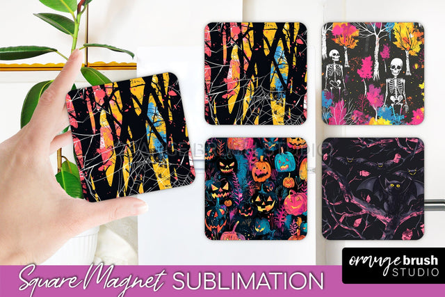 Neon Halloween Magnet Sublimation - Spooky Magnet Design Sublimation OrangeBrushStudio 