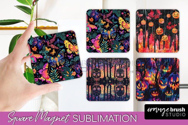 Neon Halloween Magnet Sublimation - Spooky Magnet Design Sublimation OrangeBrushStudio 