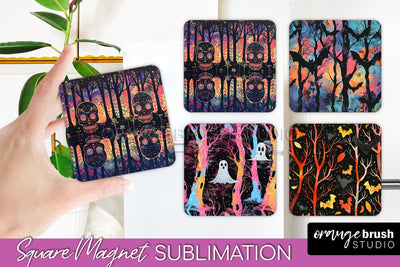 Neon Halloween Magnet Sublimation - Spooky Magnet Design Sublimation OrangeBrushStudio 