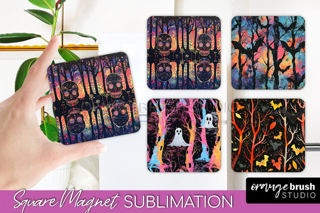 Neon Halloween Magnet Sublimation - Spooky Magnet Design Sublimation OrangeBrushStudio 