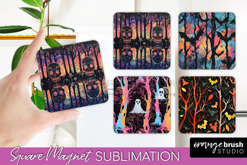 Neon Halloween Magnet Sublimation - Spooky Magnet Design Sublimation OrangeBrushStudio 