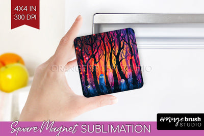 Neon Halloween Magnet Sublimation - Spooky Magnet Design Sublimation OrangeBrushStudio 