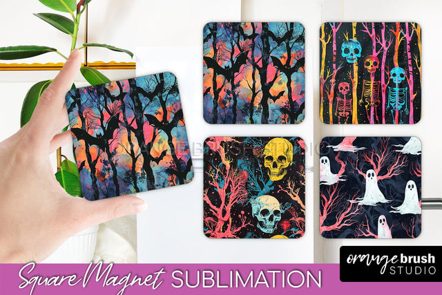 Neon Halloween Magnet Sublimation - Spooky Magnet Design Sublimation OrangeBrushStudio 