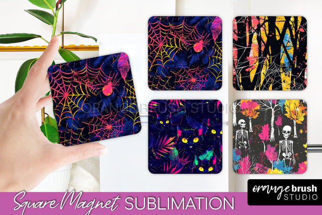 Neon Halloween Magnet Sublimation - Spooky Magnet Design Sublimation OrangeBrushStudio 