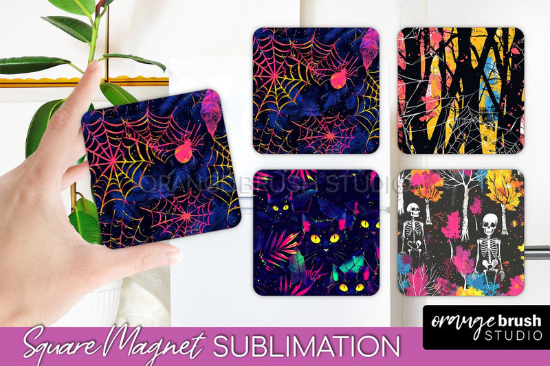 Neon Halloween Magnet Sublimation - Spooky Magnet Design Sublimation OrangeBrushStudio 
