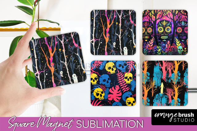 Neon Halloween Magnet Sublimation - Spooky Magnet Design Sublimation OrangeBrushStudio 