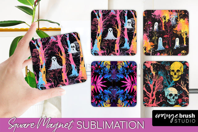 Neon Halloween Magnet Sublimation - Spooky Magnet Design Sublimation OrangeBrushStudio 