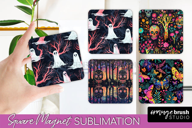 Neon Halloween Magnet Sublimation - Spooky Magnet Design Sublimation OrangeBrushStudio 