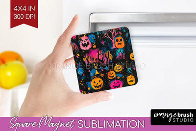 Neon Halloween Magnet Sublimation - Spooky Magnet Design Sublimation OrangeBrushStudio 
