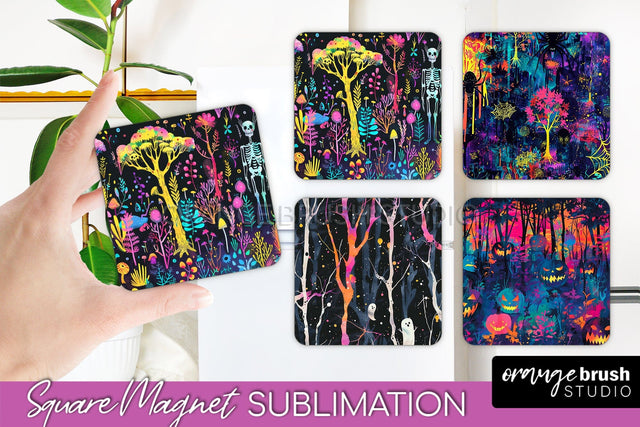 Neon Halloween Magnet Sublimation - Spooky Magnet Design Sublimation OrangeBrushStudio 