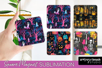 Neon Halloween Magnet Sublimation - Spooky Magnet Design Sublimation OrangeBrushStudio 