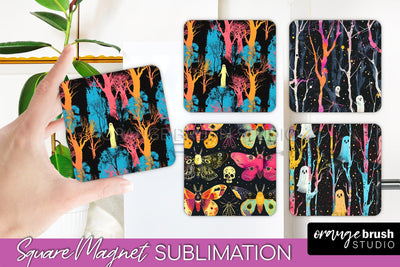 Neon Halloween Magnet Sublimation - Spooky Magnet Design Sublimation OrangeBrushStudio 