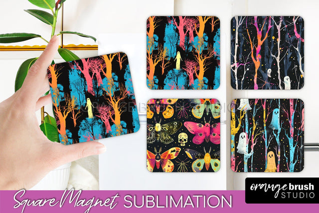Neon Halloween Magnet Sublimation - Spooky Magnet Design Sublimation OrangeBrushStudio 