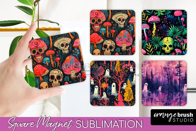Neon Halloween Magnet Sublimation - Spooky Magnet Design Sublimation OrangeBrushStudio 