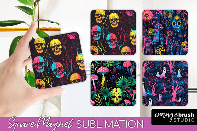 Neon Halloween Magnet Sublimation - Spooky Magnet Design Sublimation OrangeBrushStudio 