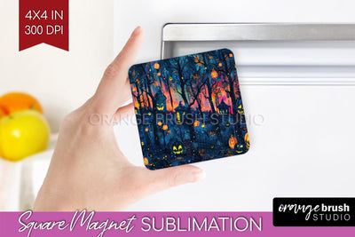 Neon Halloween Magnet Sublimation - Spooky Magnet Design Sublimation OrangeBrushStudio 