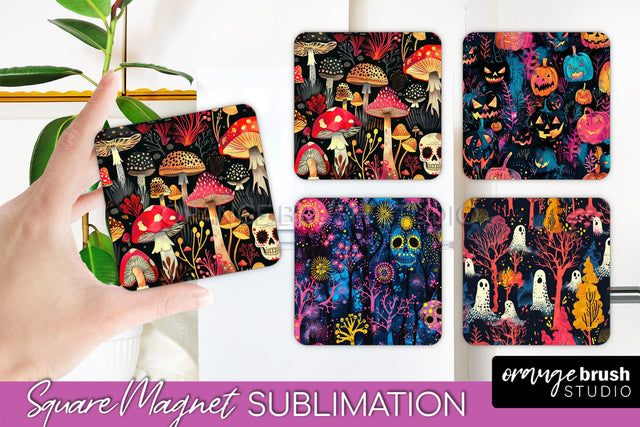 Neon Halloween Magnet Sublimation - Spooky Magnet Design Sublimation OrangeBrushStudio 