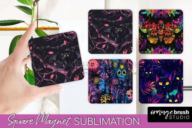 Neon Halloween Magnet Sublimation - Spooky Magnet Design Sublimation OrangeBrushStudio 