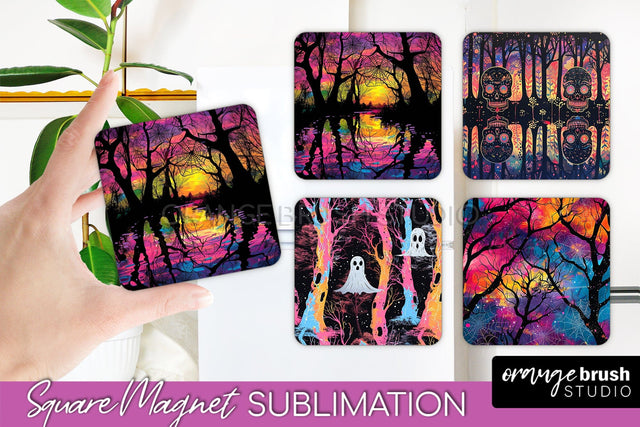Neon Halloween Magnet Sublimation - Spooky Magnet Design Sublimation OrangeBrushStudio 
